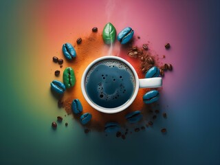 cup of coffee with mint and beans, blank background, for design, isolated