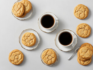 Sweet biscuits with glass of coffee on white background - obrazy, fototapety, plakaty