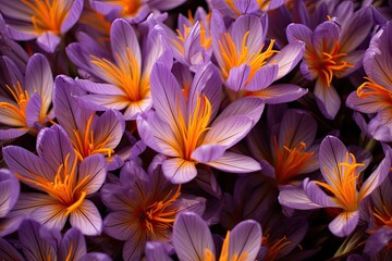 Fototapeta na wymiar Close-up view of saffron blooms.