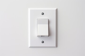 White background electronic bell switches on white wall, including doorbell and home electrical switch.