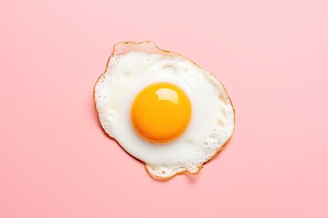Minimal fried egg on light pink background. Creative breakfast idea. - obrazy, fototapety, plakaty