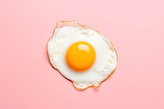 Minimal fried egg on light pink background. Creative breakfast idea.