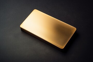 Pure gold bar on black leather surface represents business and finance
