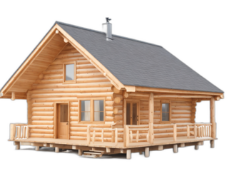  Wooden log cabin house from Generative AI