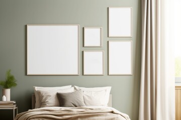 Gallery wall mockup, Frame mockup in modern bedroom interior, 3d render, Generative AI