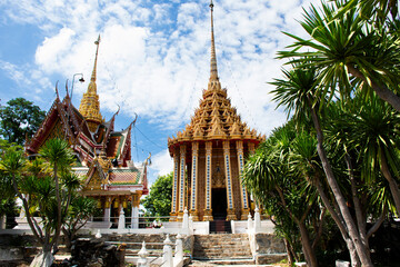 Ancient mandapa pillared hall or antique mantapa pavilion for thai people travel visit respect praying blessing buddha of Wat Khao Phra Si Sanphet Chayaram temple at U Thong in Suphan Buri, Thailand