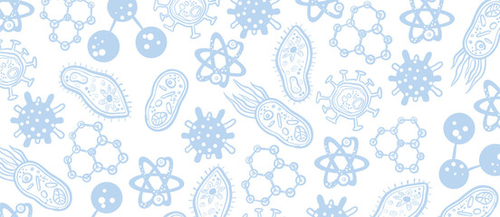Biology sketch doodle light background. Medicine science. Vector hand drawn pattern. - obrazy, fototapety, plakaty