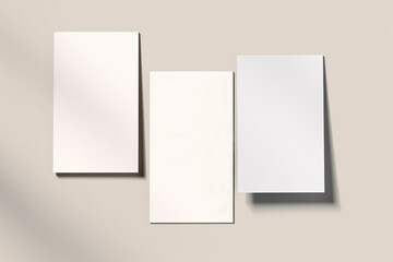 Three vertical cards mockup in boho, invitation mockup, greeting card on beige background, 3d render, Generative AI