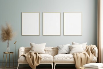 Frame mockup in modern living room interior, 3d render, Generative AI