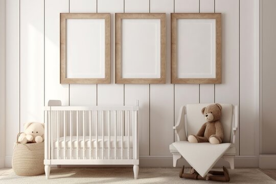 Frame Mockup in cozy nursery interior, 3d render, Generative AI