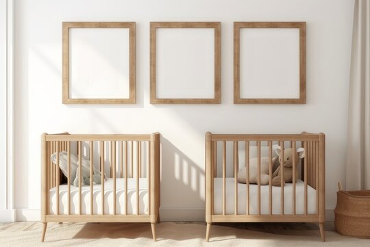 Frame Mockup in cozy nursery interior, 3d render, Generative AI