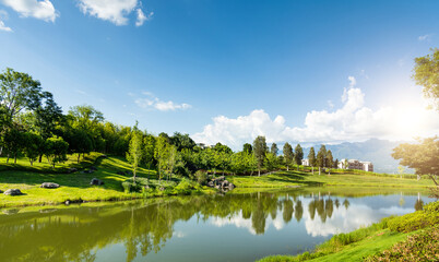 Fototapeta premium Landscape of the beautiful pond