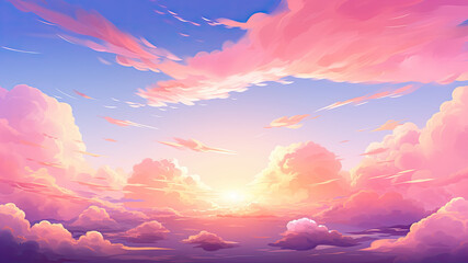 Pastel color of sky background. Illustration graphic design generative ai. Anime cartoon style	
