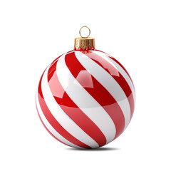 Red striped shiny Christmas ball decoration isolated on transparent or white background, png