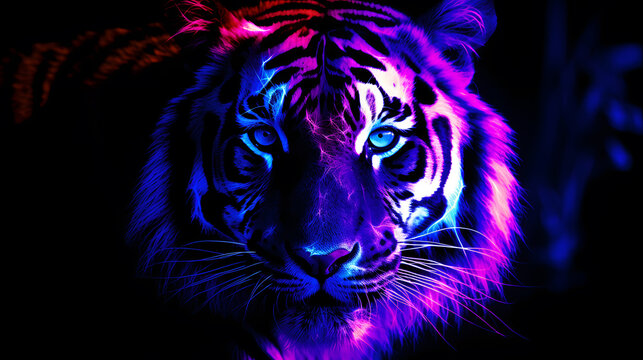 Blacklight of Tiger face, This makes the tiger pattern clearly visible in the blacklight.