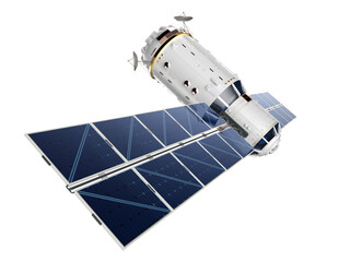 Fototapeta premium Satellite dish with solar panel isolated on white