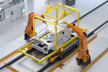 Automation automobile factory with robot assembly line manufacture ev car