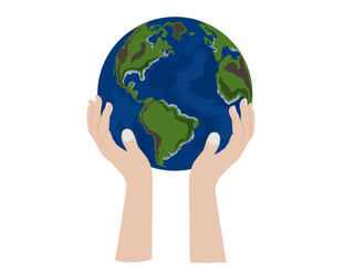 globe in hand on white background.