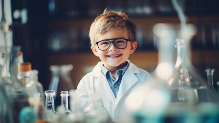 Young child as laboratory scientist - obrazy, fototapety, plakaty