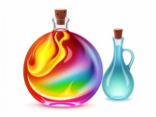 Vector-style image of pearlescent bottles on fire for app icon isolated on white 