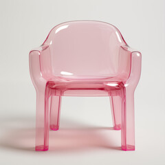 pink transparent acrylic plastic chair retro contemporary isolated on plain gray light studio background 