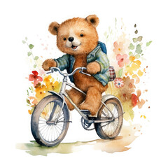 Safari Animal set bear on a bicycle Illustration, Generative Ai