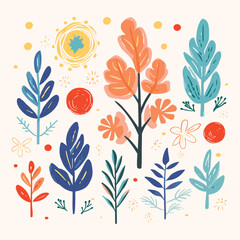 Colorful Botanical Clipart Bundle - flowers, leaves, buds, Spring flowers clip art set. Christmas floral and bauble set. Botanical doodles.