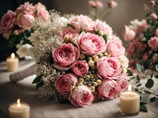 bouquet of roses and candles