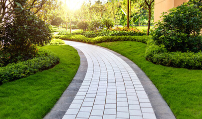 Garden path outside the apartment building