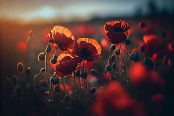 Remembrance Day, poppy field. Created with Generative AI technology