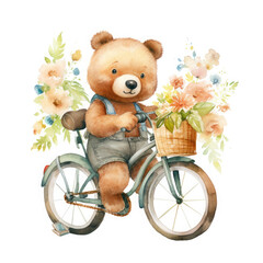 Safari Animal set bear on a bicycle Illustration, Generative Ai