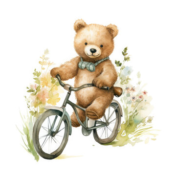 Safari Animal set bear on a bicycle Illustration, Generative Ai