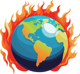 Illustration of a globe burning in flames on a white background.