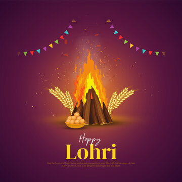 Creative vector illustration of Happy Lohri holiday background for Punjabi festival