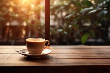 Fototapeta premium coffee cup on the table in morning, generative ai.
