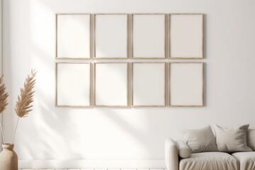 six square frames on the wall, boho interior mockup, Generative AI