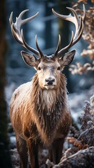 Elk in winter in the forest.