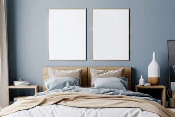 Fototapeta na wymiar Frame mockup in modern bedroom interior, 3d render, Generative AI