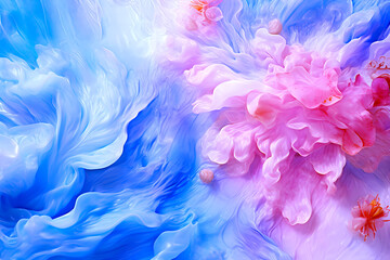 Fototapeta premium Blue Dream Blended with Pink Flowers - Abstract Digital Art Backgrounds-Generative AI
