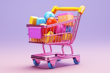 3D Shopping Cart Illustration on Isolated Background created with Generative AI