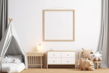 kids room frame mockup, poster mockup in modern nursery interior, 3d render, Generative AI