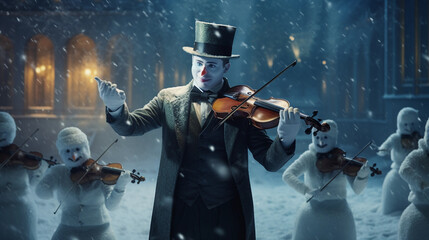 Enchanted Snowman Violinist Concert in Forest