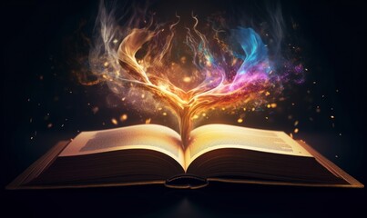 book opening with magic lighting, wisdom and knowledge concept, Generative AI