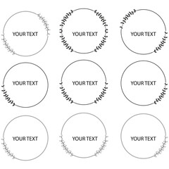 Set of cicle floral frame. Border for banner, wedding, greeting card design. Sketch style vector illustration. Copy space for text. Ink drawing.