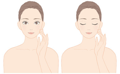 スキンケアをする女性　表情セット