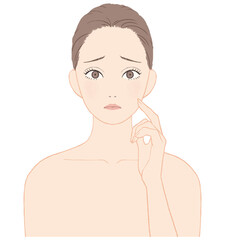 スキンケアをする女性　ネガティブな表情