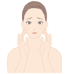 スキンケアをする女性　ネガティブな表情