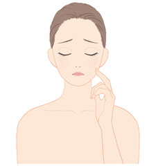 スキンケアをする女性　ネガティブな表情