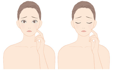 スキンケアをする女性　ネガティブな表情セット
