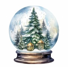 Watercolor Snowglobe, Christmas, Tree